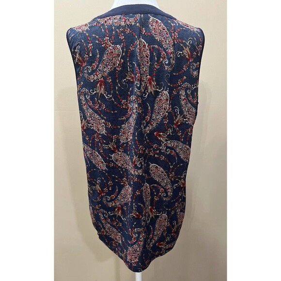 Corvia Women’s L Tank Top Boho Paisley White Blue Stretch Art Artsy Western - Picture 3 of 9